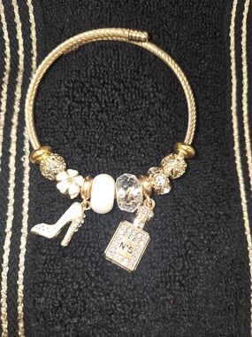 Gold Charm Bracelet with Pink and Clear Accents  NWOT - Women Jewelry